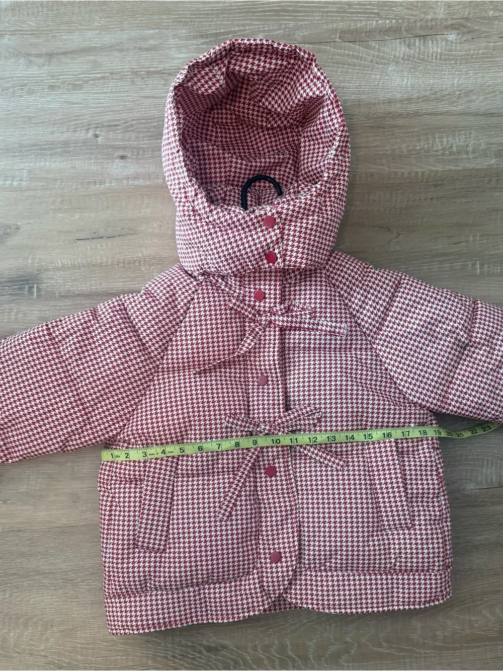 Girls' Red & White Houndstooth Puffer Jacket with Hood NWOT